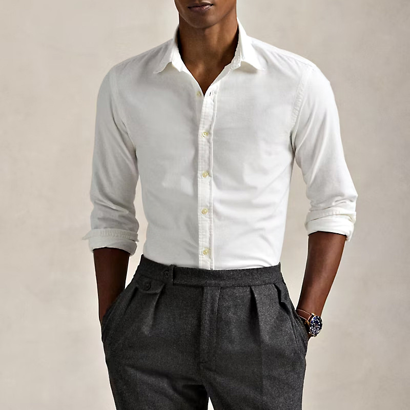 White garment-dyed slim fit Oxford shirt front view