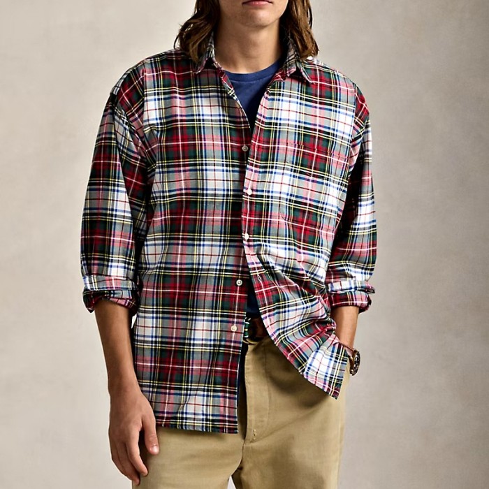 Custom Men's Plaid Oversized Shirt | Polyester Long-Sleeve Button-Down Collar Casual Shirt for Streetwear & Casual Wear | OEM Manufacturer