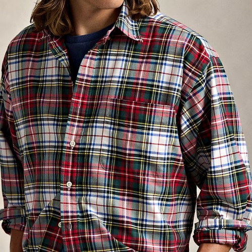 Custom Men's Plaid Oversized Shirt | Polyester Long-Sleeve Button-Down Collar Casual Shirt for Streetwear & Casual Wear | OEM Manufacturer