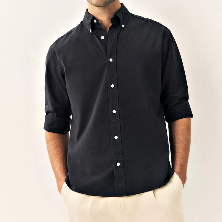Black regular fit button-down shirt front view
