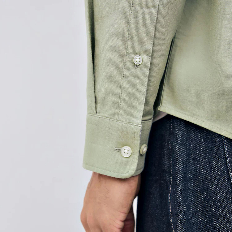 Close-up of long sleeve cuff and placket construction