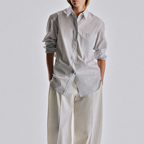 Women's Fine Stripe Long Sleeve Pocket Shirt Supplier