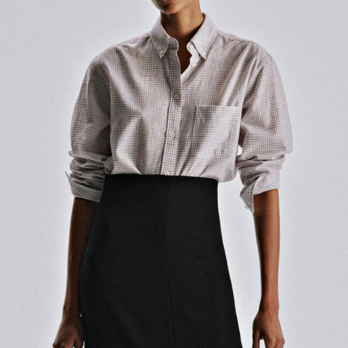 Women's Checkered Long Sleeve Shirt | Polyester Casual Shirt with Chest Pocket & Curved Hem | OEM Manufacturer