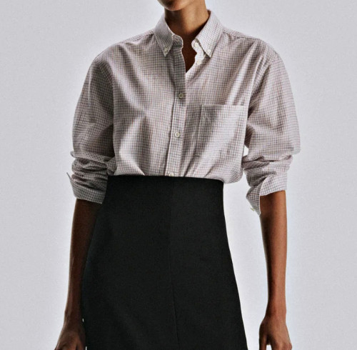 Women's Checkered Long Sleeve Shirt | Polyester Casual Shirt with Chest Pocket & Curved Hem | OEM Manufacturer