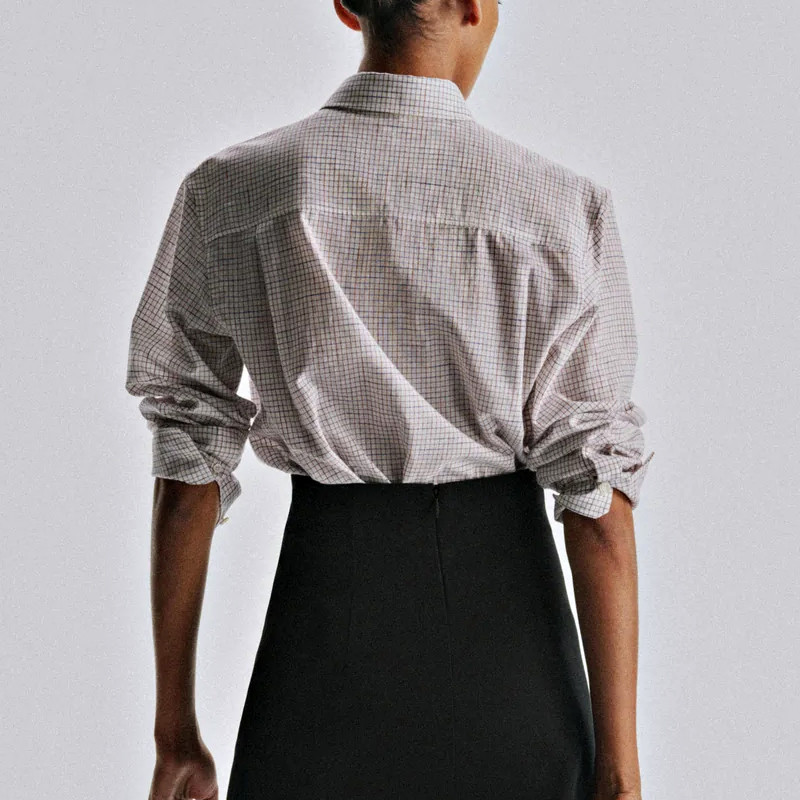 Gingham shirt pocket and placket detail