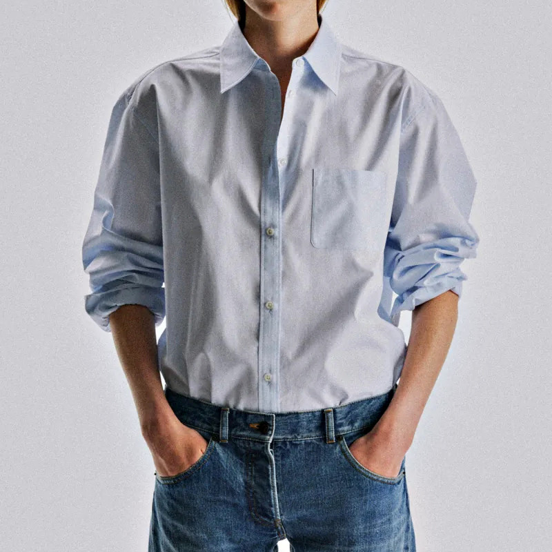 Women's textured long sleeve pocket shirt front view