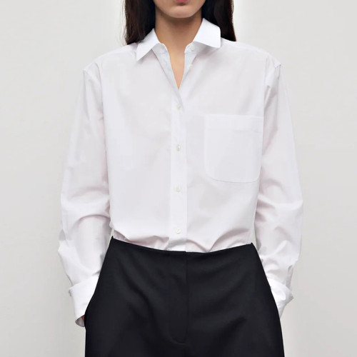 Women's White Button-Front Pocket Shirt | Bulk Shirt Supplier
