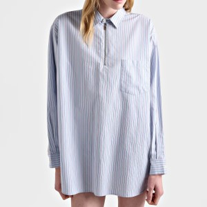 Women's Fine Stripe Half-Zip Pocket Shirt for Wholesale Orders