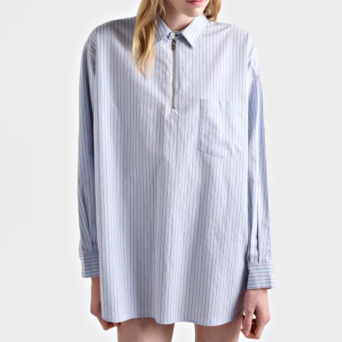 Women's Fine Stripe Half-Zip Pocket Shirt for Wholesale Orders