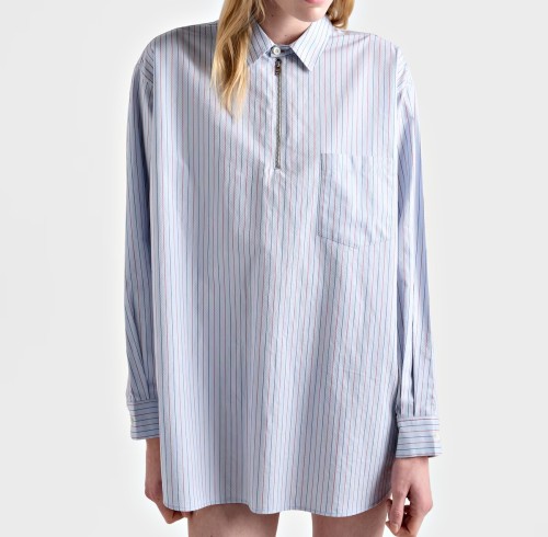 Women's Fine Stripe Half-Zip Pocket Shirt for Wholesale Orders