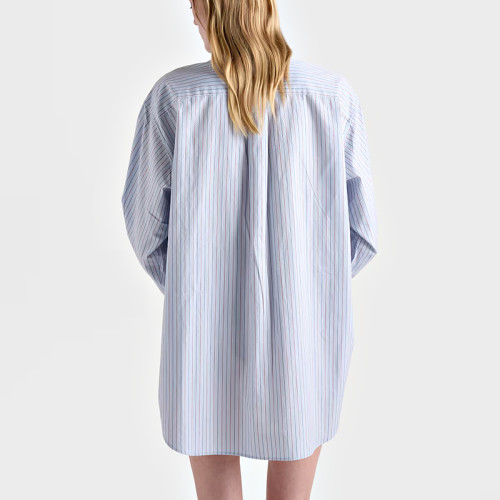 Women's Fine Stripe Half-Zip Pocket Shirt for Wholesale Orders