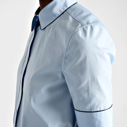 Women's Contrast-Piping Short Sleeve Button Shirt Supplier