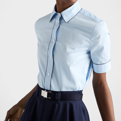 Women's Contrast-Piping Short Sleeve Button Shirt Supplier