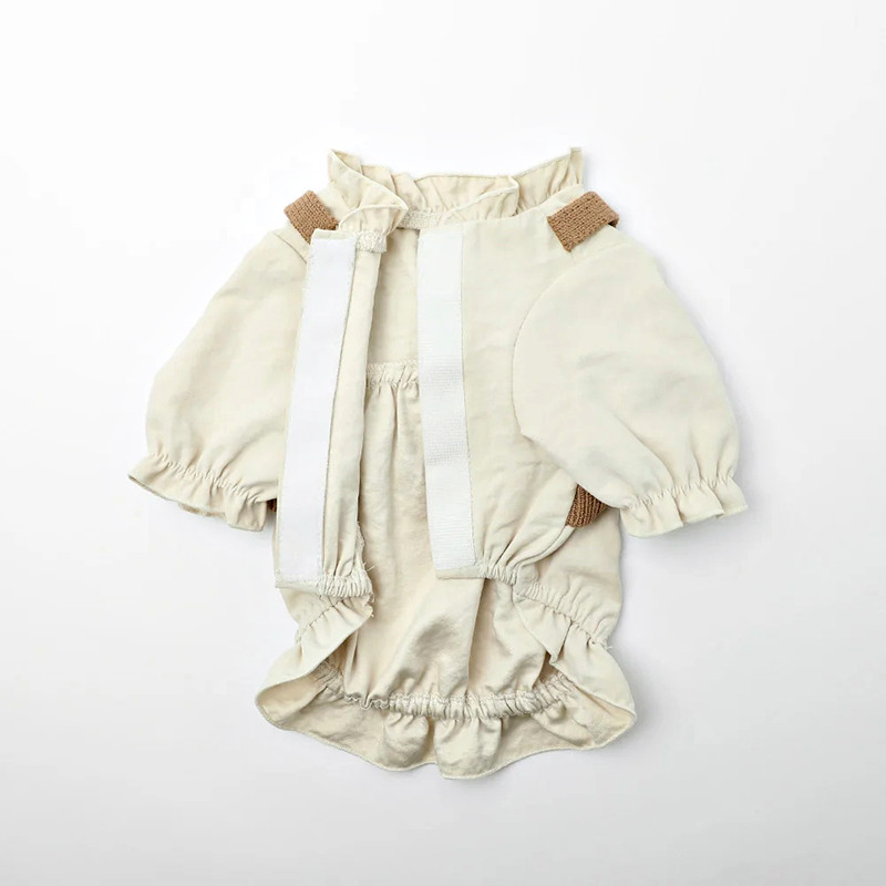 Close-up of dog knit camisole back and ruffle