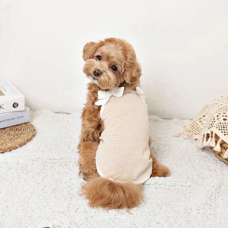 Dog bow camisole on model, side view