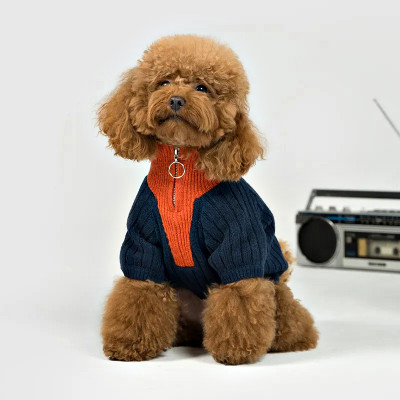 Wholesale Half-Zip Dog Sweater with Contrast Collar and Back Pocket