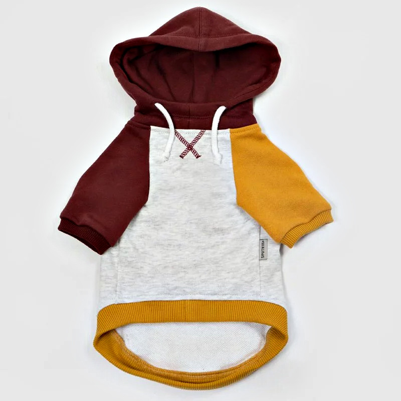 Dog color-block hooded t-shirt hood detail