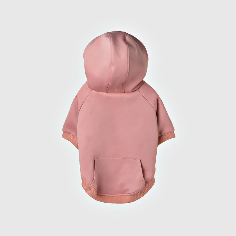 Back view of pink short-sleeve dog hoodie with patch pocket
