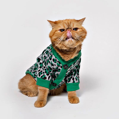 Leopard Print Knit Cardigan | Soft Open-Front Dog Cardigan with Buttons | Petwear OEM Factory