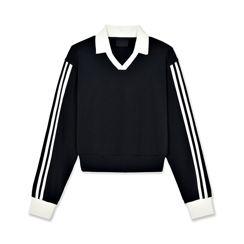 Women's cropped color-block ribbed sweatshirt front view
