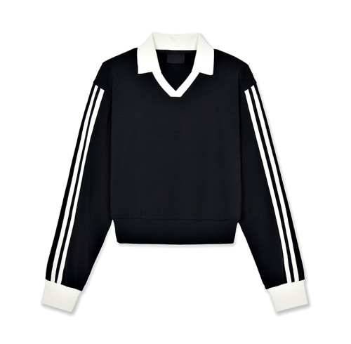 Women's Cropped Color-Block Ribbed Sweatshirt | Relaxed Cropped Pullover with Contrast Rib Trim | Cropped Sweatshirt Manufacturer