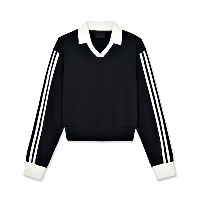 Women's Cropped Color-Block Ribbed Sweatshirt | Relaxed Cropped Pullover with Contrast Rib Trim | Cropped Sweatshirt Manufacturer