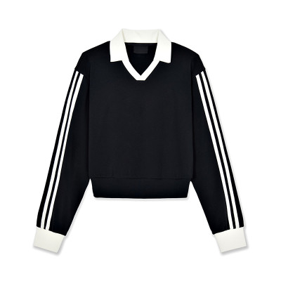 Women's Cropped Color-Block Ribbed Sweatshirt | Relaxed Cropped Pullover with Contrast Rib Trim | Cropped Sweatshirt Manufacturer