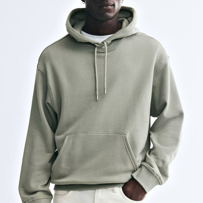 Relaxed Drawstring Hoodie Knit-Lined Hood Dropped Shoulder Kangaroo Pocket Ribbed Cuff Hem Pullover Private Label Hoodie Factory