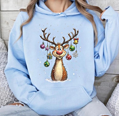 Vintage Reindeer Graphic Crewneck Sweatshirt with Seamless Tubular Body Custom Sweatshirt Manufacturer