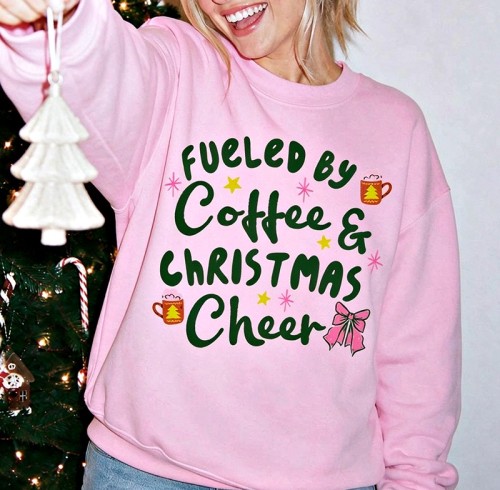 Women's Coffee Christmas Crewneck Sweatshirt with Double Needle Stitching and Ribbed Trims Private Label Christmas Crewneck Manufacturer
