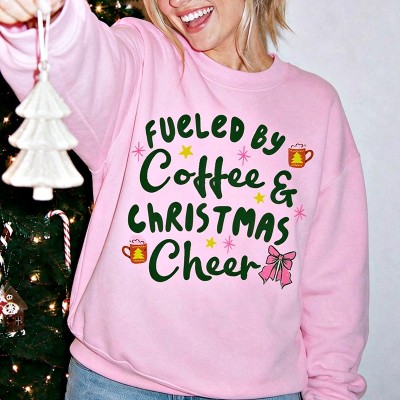 Women's Coffee Christmas Crewneck Sweatshirt with Double Needle Stitching and Ribbed Trims Private Label Christmas Crewneck Manufacturer