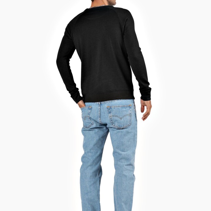 Close-up of the 1x1 ribbed cuff and crewneck collar with spandex