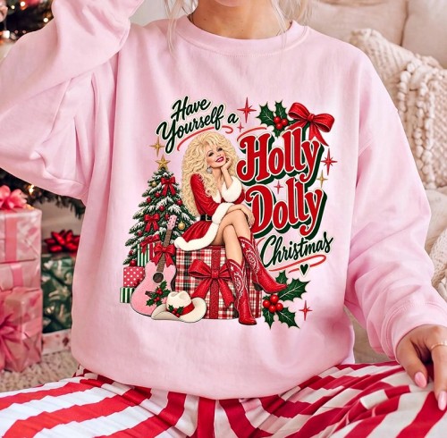 Have A Holly Dolly Christmas Sweatshirt with Vibrant DTF Print Custom Retro Christmas Crewneck Manufacturer