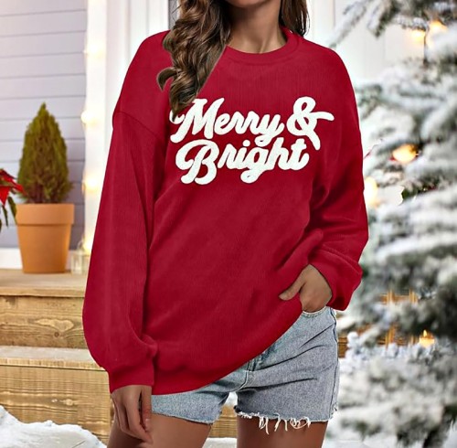 Women's Merry Christmas Oversized Sequin Crewneck Sweatshirt Custom Holiday Pullover Manufacturer