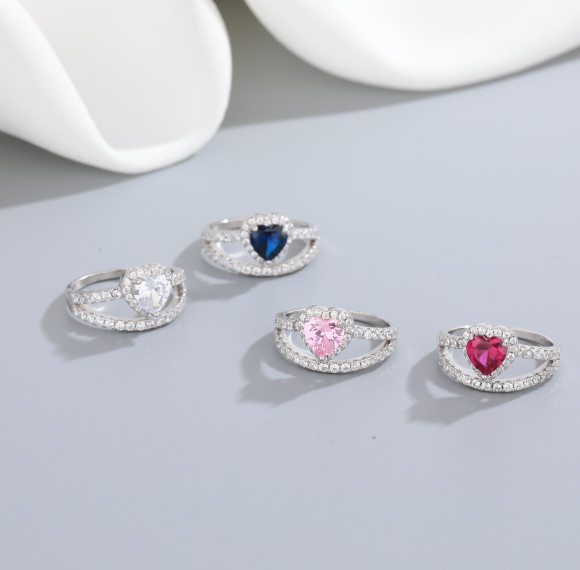 Custom 925 Sterling Silver Heart Rings | Hypoallergenic Zircon Ring | Jewelry Manufacturer
