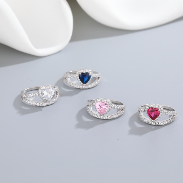 Custom 925 Sterling Silver Heart Rings | Hypoallergenic Zircon Ring | Jewelry Manufacturer