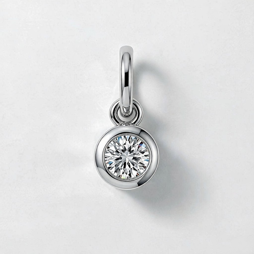 925 sterling silver solitaire pendant set with a round brilliant moissanite stone