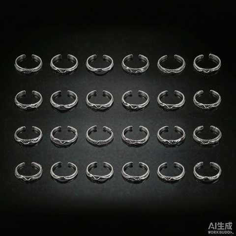 Grid of 925 silver rings representing custom jewelry minimum order quantities