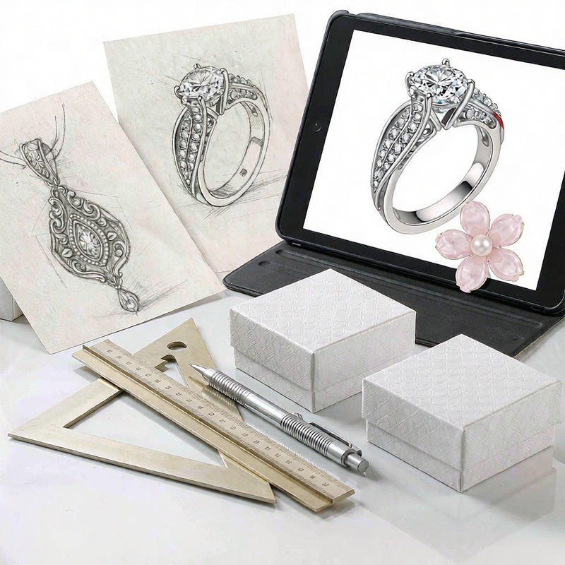 Jewelry design desk with 3D CAD render