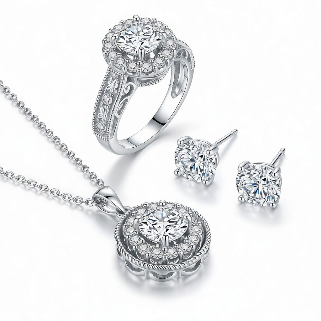 925 sterling silver jewelry set with cubic zirconia stones