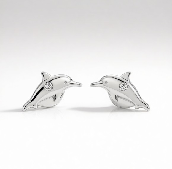 Baiji Dolphin Relief Earrings | for Ocean Lovers | 925 Silver | CZ / Moissanite | Hengdian Silver