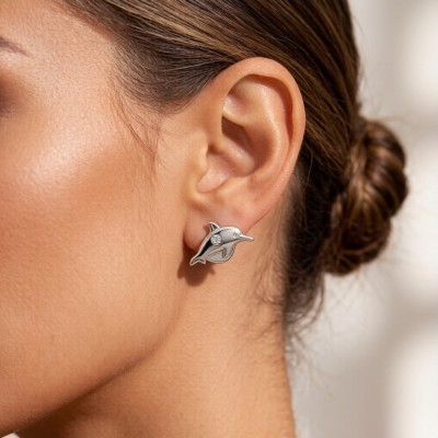Baiji Dolphin Relief Earrings | for Ocean Lovers | 925 Silver | CZ / Moissanite | Hengdian Silver