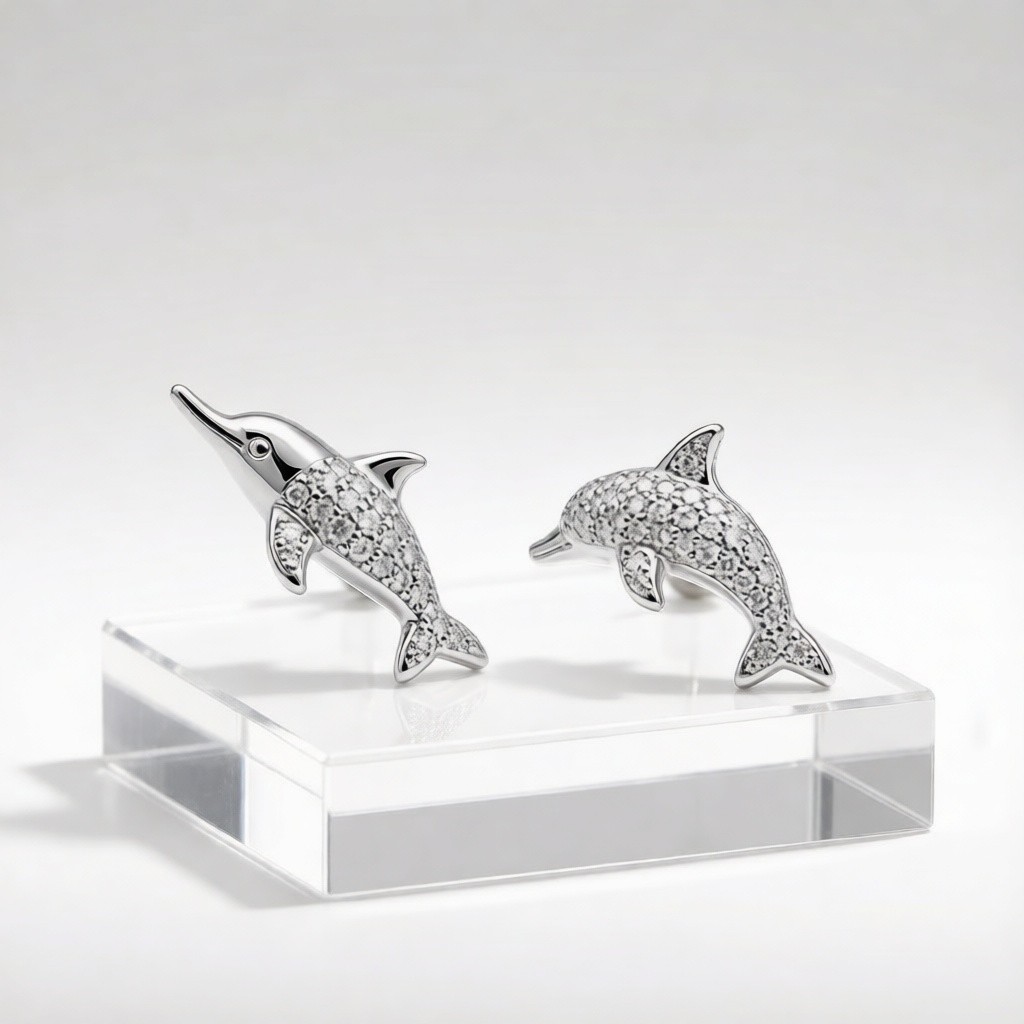 Bespoke 925 Sterling Silver Baiji Dolphin Stone Pavé Earrings