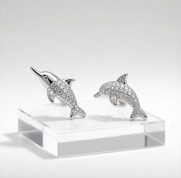 Baiji Dolphin Pavé Earrings | 925 Sterling Silver | CZ / Moissanite | Bespoke | Hengdian Silver