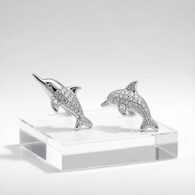 Baiji Dolphin Pavé Earrings | 925 Sterling Silver | CZ / Moissanite | Bespoke | Hengdian Silver
