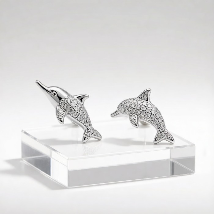Baiji Dolphin Pavé Earrings | 925 Sterling Silver | CZ / Moissanite | Bespoke | Hengdian Silver
