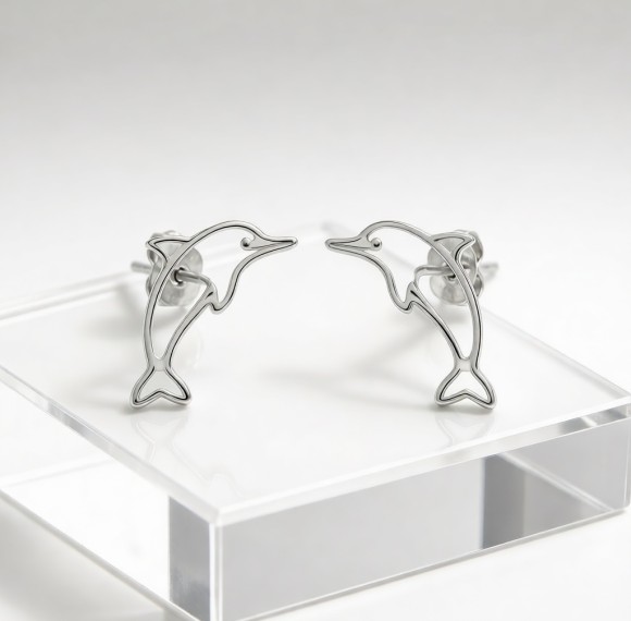 Baiji Dolphin Line Earrings | Hengdian Silver | for Beach Weddings | 925 Silver | CZ / Moissanite