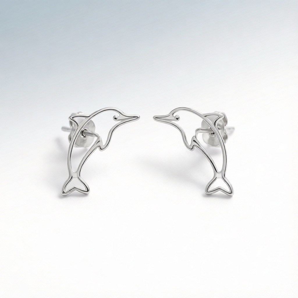 Baiji Dolphin Minimalist Line earrings scene rendering 3