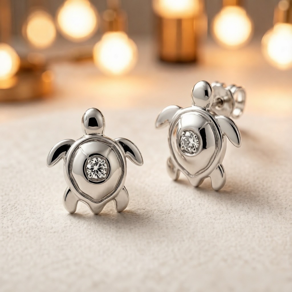 Hawksbill Turtle Layered Relief earrings detail view