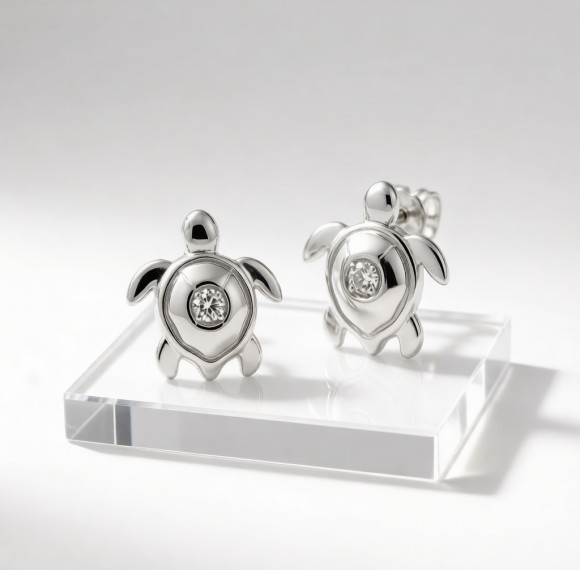 Hawksbill Turtle Relief Earrings | for Conservation Gifts | 925 Silver | CZ / Moissanite